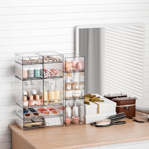 7.5"H Stackable Storage Drawers,4 Pack Clear Acrylic Drawer Organizer for Vanity,Under Sink,Cabinet and Bathroom Closet Organizer,Bottle Station and Baby Bottle Storage Organizer for Countertop - style: 4 PACK 7.8''High