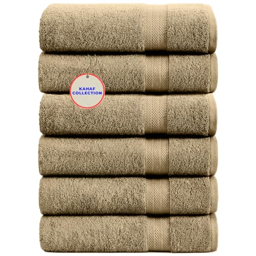 KAHAF COLLECTION 100% Cotton Bath Towels, 24x48 Pack of 6 Towels, Quick Dry, Highly Absorbent, Soft Feel Towel, Gym, Spa, Bathroom, Shower, Pool, Luxury Soft Towels (Beige, 24x48-6 Pack) - color: Beige, size: 24x48 - 6 PACK