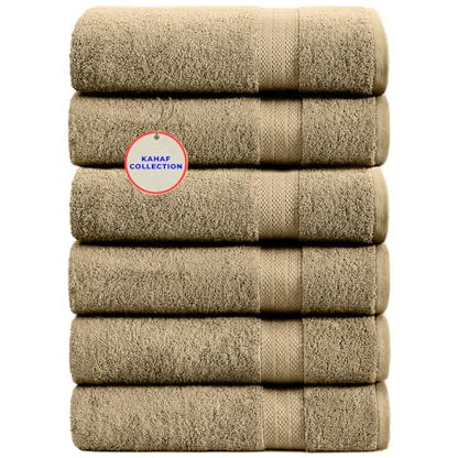 KAHAF COLLECTION 100% Cotton Bath Towels, 24x48 Pack of 6 Towels, Quick Dry, Highly Absorbent, Soft Feel Towel, Gym, Spa, Bathroom, Shower, Pool, Luxury Soft Towels (Beige, 24x48-6 Pack) - color: Beige, size: 24x48 - 6 PACK