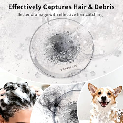 TRAPMATE Shower Drain Hair Catcher, 2.8" Bathtub Stopper Drain Strainer Kit | Easy Clean, Anti-Clogging, Fast Drainage, Anti-Slip, Reversible, No Rust, For Bathtub & Shower Drains, Small Size, Patented - color: Silver & Gray