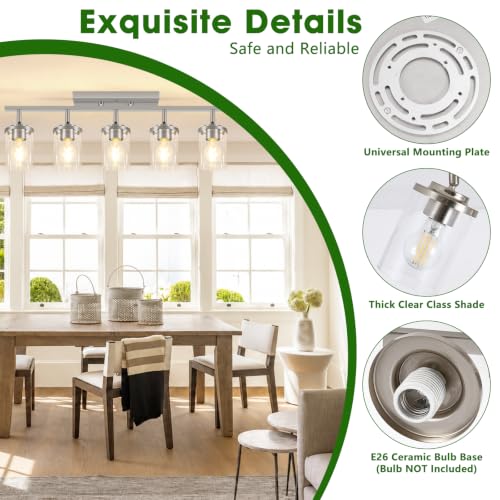 FadimiKoo 5-Lights Brushed Nickel Track Ceiling Light Fixtures, Modern Close to Ceiling Light with Clear Glass Shade, Large Hallway Lighting Fixtures for Dining Room Kitchen Living Room - color: Brushed Nickel, size: 5-Lights