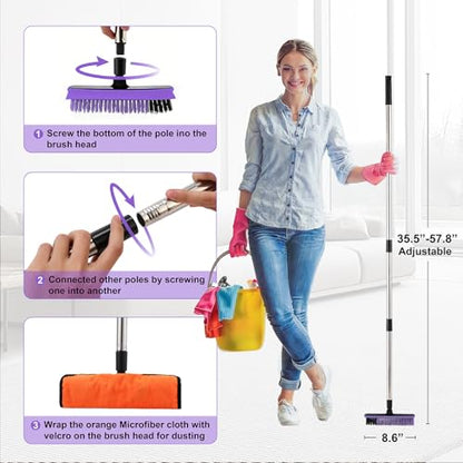 Grout Cleaner Brush with Long Handle, V-Shaped Floor Scrub Brush Swivel Grout Brush Stiff Bristle Floor Grout Scrubber for Bathroom, Tile Line, Crevice, Kitchen, Wall, Deck, Garage (Purple) - color: Purple