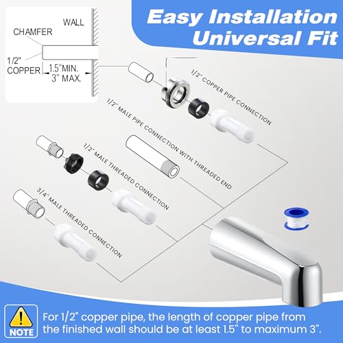 7″ Tub Spout Universal Fits,Without Diverter,Chrome | Fits 1/2" Copper Pipe, 1/2" IPS and 3/4" IPS, Bathroom Bathtub Faucet with Adapters and Hex Wrench - color: Chrome, style: Without Diverter