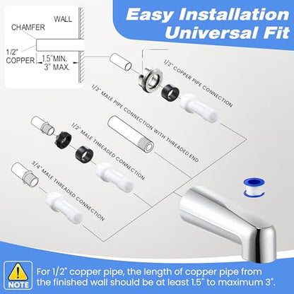 7″ Tub Spout Universal Fits,Without Diverter,Chrome | Fits 1/2" Copper Pipe, 1/2" IPS and 3/4" IPS, Bathroom Bathtub Faucet with Adapters and Hex Wrench - color: Chrome, style: Without Diverter
