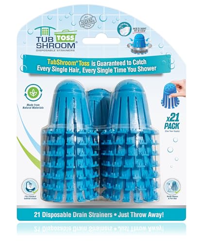 TubShroom Toss 21pk Disposable Bath Tub Drain Strainers - Hair Catcher Snare for Shower Bathtub to Prevent Clogged Drains, Traps Human and Pet Hair, One Year Supply (Blue) - color: Blue