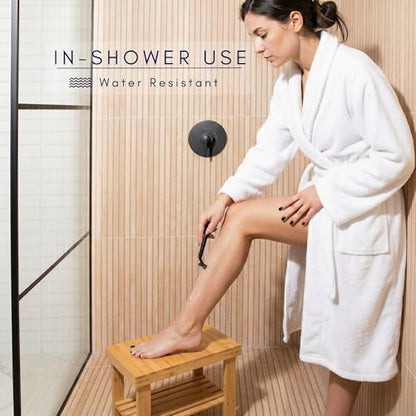 Shower Bench – Waterproof Wooden Spa Seat with Storage Shelf for Bathroom, Sauna & Entryway – Eco-Friendly Bath Stool Available in 3 Sizes - size: 16"