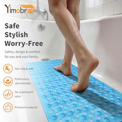 Yimobra Bathtub Mat Non Slip, 34.5"X15.5" Long Shower Mat for Inside Shower, Machine Washable Bath Mat with Drain Holes & Strong Suction Cups, Soft on Feet, Bathroom Essentials, Clear Blue - color: Clear Blue, size: 34.5 X 15.5 Inch