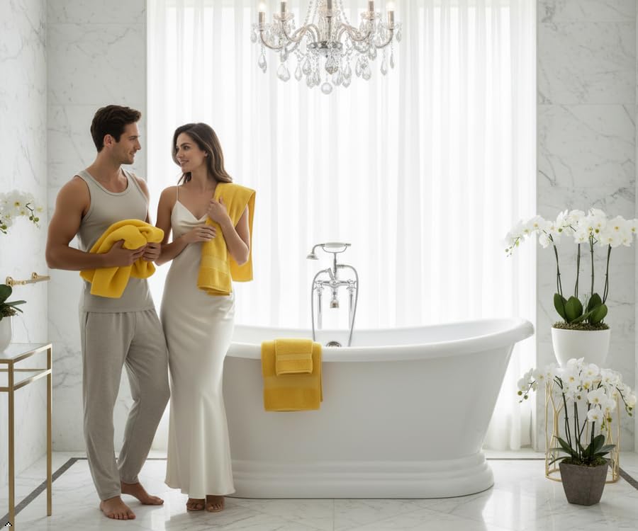 CRAFTBERRY- 6 Piece Cotton Bath Towel Set- 2 Bath - 2 Hand - 2 Face, Yellow | 100% Cotton • Thick & Plush • Hotel Quality • Ultra Soft • Highly Absorbent • Quick Dry • Low Lint • Machine Washable - color: Sunrise Yellow