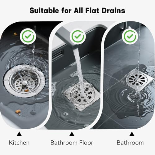 Makerfire 2PCS Shower Drain Hair Catcher, 4.72'', Flat Shower Drain Cover/Filter, Bathroom/Kitchen Sink Drain Strainer, Stainless Steel and Silicone
