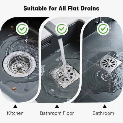 Makerfire 2PCS Shower Drain Hair Catcher, 4.72'', Flat Shower Drain Cover/Filter, Bathroom/Kitchen Sink Drain Strainer, Stainless Steel and Silicone