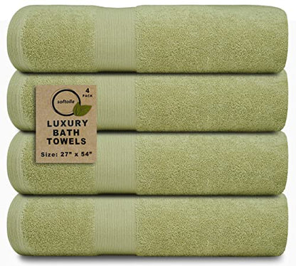 Luxury Bath Towels Set of 4 (27” x 54”) | Towels for Bathroom | Super Soft | Highly Absorbent Towels for Home, Spa, Gym (Sage Green) - color: Sage Green