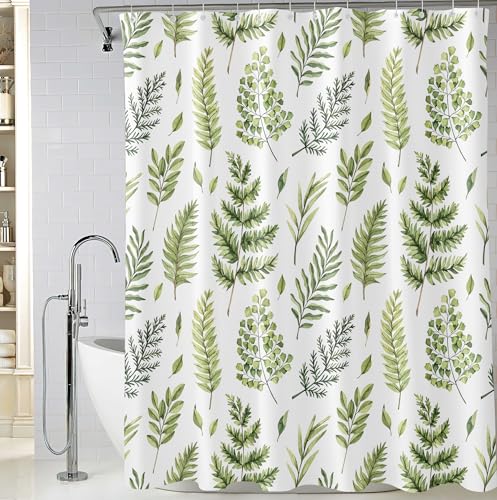 Green Fern Leaves Shower Curtain, Waterproof Fabric Greenery Watercolor Botanical Plant Bathroom Shower Curtain, 72 x 72 Inch - color: Green Fern, size: 72"W x 72"L (Pack of 1)