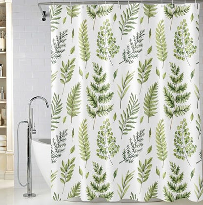 Green Fern Leaves Shower Curtain, Waterproof Fabric Greenery Watercolor Botanical Plant Bathroom Shower Curtain, 72 x 72 Inch - color: Green Fern, size: 72"W x 72"L (Pack of 1)