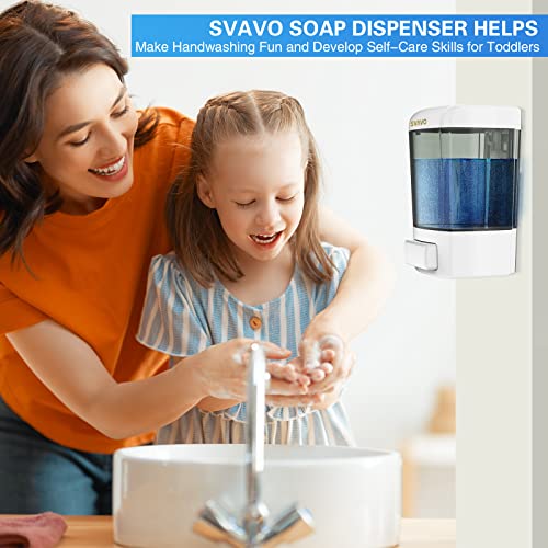SVAVO Wall Mounted Soap Dispenser Kitchen Bathroom Manual Soap Dispenser Refillable Hand soap Dispenser for Liquid Contianers Shampoo Gel Chamber for Household Commerical 23.7oz (700ml) ABS - color: White&dark Brown