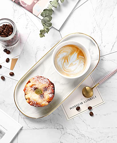 Luxspire 9.8" Bathroom Vanity Tray Marble Ceramic Dresser Jewelry Dish | M, non-slip waterproof resin, easy wipe clean, fits bath kitchen vanity, holds jewelry toiletries soap - color: Marble White+gold, style: Small