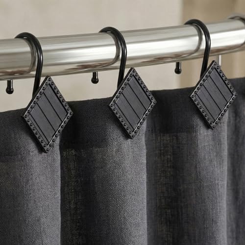 Matte Black Shower Curtain Hooks: 12PCS Geometric Bathroom Curtain Rings | Elegant Rust Proof Metal Diamond Shower Hooks, Stylish Decorative Curtain Rod Hangers for Modern Bathroom Decor - color: Matte Black