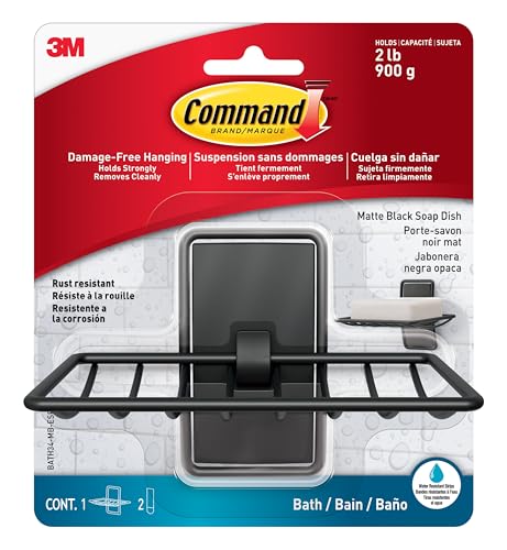 Command Soap Dish, Matte Black, 1 Holder, 2 Strips | For Bathroom Organization, Water Resistant, Damage-Free Hanging with Adhesive Strip, No Tools - color: Matte Black