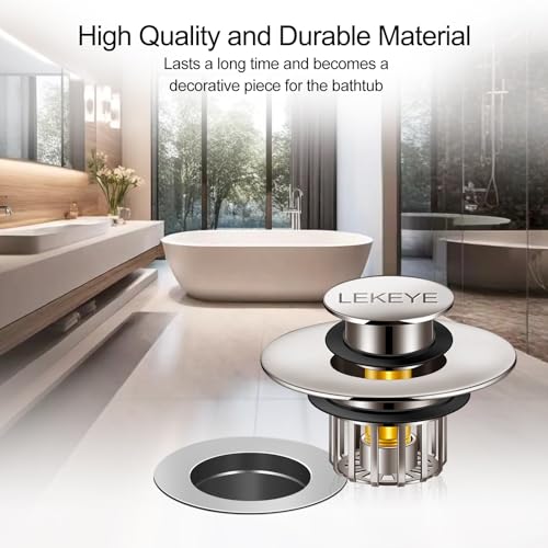 LEKEYE Tub Stopper | Shower Drain Hair Catcher | Pop-up Drain Stopper with Strainer | Bathroom Bathtub Plug | Drain Protector for 1-1/2 to 1-3/4" Bath Drain Hole - Brushed Nickel - color: Brushed Nickel