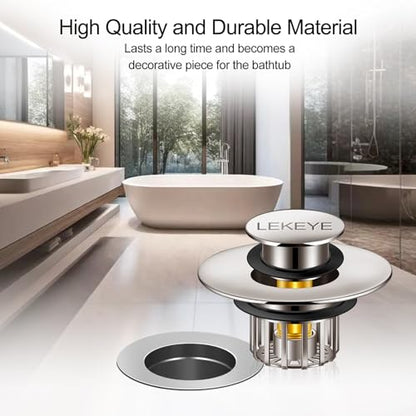 LEKEYE Tub Stopper | Shower Drain Hair Catcher | Pop-up Drain Stopper with Strainer | Bathroom Bathtub Plug | Drain Protector for 1-1/2 to 1-3/4" Bath Drain Hole - Brushed Nickel - color: Brushed Nickel