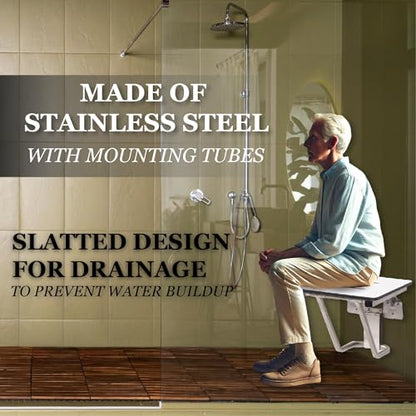 Folding Shower Chair for Elderly and Disabled | ADA Folding Shower Seat Wall Mounted Holds up to 600 lbs | Phenolic Resin Shower Chair for Inside Shower 304 Stainless Steel | 28”x21” Right Hand - size: 28" Right Hand