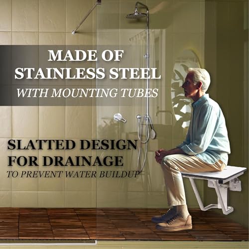 Folding Shower Chair for Elderly and Disabled | ADA Folding Shower Seat Wall Mounted Holds up to 400 lbs | Phenolic Resin Shower Chair for Inside Shower 304 Stainless Steel | 28”x16” - size: 28 x 16