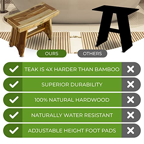 EcoDecors Serenity 24-Inch Teak Shower Stool, Non-Slip, 250 lb | Comfortable teak shower seat fits standard and walk-in showers while saving space in compact bathroom layouts - size: 24" bar