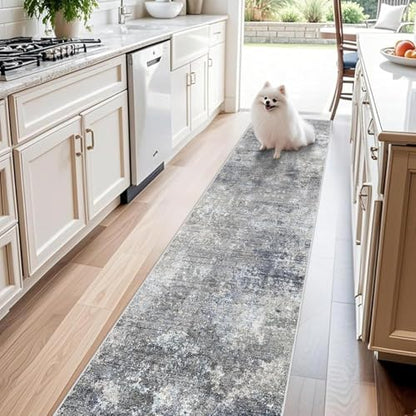 2x12 ft Washable Hallway Runner Rug – Non-Slip Stain-Resistant Low-Pile Long Carpet Runner for Kitchen Entryway Living Room Bedroom Bathroom, Modern Abstract Neutral (Blue Gray,2x12) - color: Blue Gray, size: 2' x 12' (Rectangular)