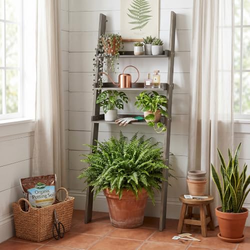 MyGift Over The Toilet Storage Ladder Shelf, 3 Tier Wood Bathroom Organizer, Above The Storage Shelves Leaning Rack Stand Gray