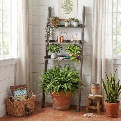 MyGift Over The Toilet Storage Ladder Shelf, 3 Tier Wood Bathroom Organizer, Above The Storage Shelves Leaning Rack Stand Gray