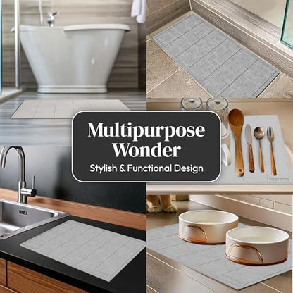 Stone Bath Mat for Bathroom, Diatomaceous Earth Bath Mat, 24" x 16", 1 Pack | Modern Alternative to Fabric Mats, Quick Drying, Fast Water Absorption, Includes Non-Slip Mat & Sanding Tool, Easy to Clean - style: Modern Minimalist