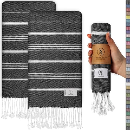 Ossano Decorative Bathroom Hand Towels - Thin & Luxury - Set of 2 (30" x 18") - for Bathroom & Farmhouse - Multifunctional as - Hand Towels for Powder Room, Kitchen Dish Cloths, Kitchen Towel - Black - color: Black