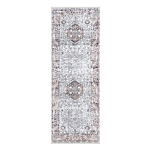 Bloom Rugs Caria Washable Non-Slip 10 ft Runner - Beige/Brown Traditional Runner for Entryway, Hallway, Bathroom, and Kitchen - Exact Size: 2'6" x 10' - color: Beige / Brown, size: 2'6" x 10' (Runner)