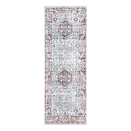 Bloom Rugs Caria Washable Non-Slip 10 ft Runner - Beige/Brown Traditional Runner for Entryway, Hallway, Bathroom, and Kitchen - Exact Size: 2'6" x 10' - color: Beige / Brown, size: 2'6" x 10' (Runner)