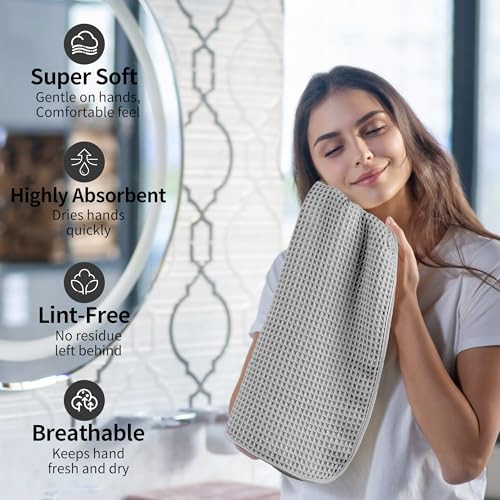 Microfiber Waffle Hand Towels, 2 Pieces, Soft, Absorbent, Fast Drying, Lint Free 430 GSM (Silver) - color: Silver