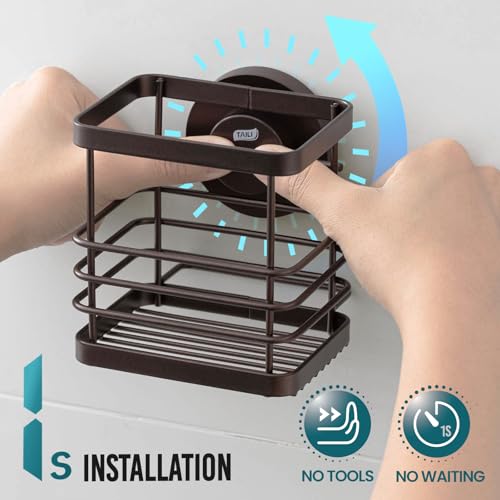 TAILI Patented Suction Cup Toothbrush Holder, Stainless Steel Anti-Puddling Toothbrush Shower Holder, No Drilling Removable Organizer for Bathroom Toothpaste, Razor, Kitchen and Office Items, Brown - color: Brown