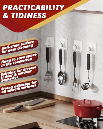 Auxmir Heavy Duty Adhesive Hooks, 5 Pack Stainless Steel Hooks 22 lb, White | 22 lb max capacity, SUS304 stainless steel, no-drill installation, waterproof and rust-resistant for towels, robes and coats - color: 1.8"x1.8"-White