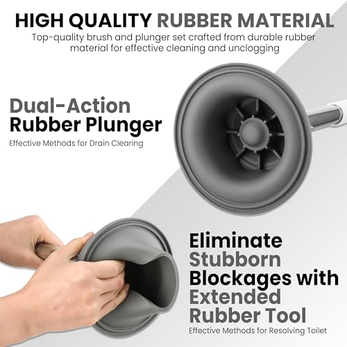 Toilet Brush & Plunger Set - Toilet Bowl Brush and Holder, Refillable Liquid Dispenser Brush - 2 in 1 Silicone Toilet Brush & Plunger Set for Bathroom