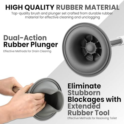 Toilet Brush & Plunger Set - Toilet Bowl Brush and Holder, Refillable Liquid Dispenser Brush - 2 in 1 Silicone Toilet Brush & Plunger Set for Bathroom
