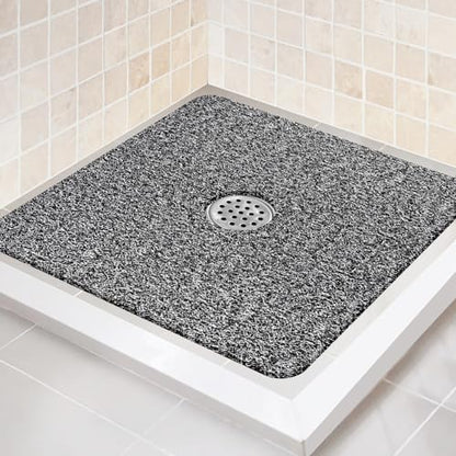 Shower Mat Non Slip,27 x 27 Inch Extra Large Bath Mat with Drain,Soft Square Loofah Shower Stall Mat Bathtub Mat for Bathroom,Without Suction Cups (Black White) - color: Black White