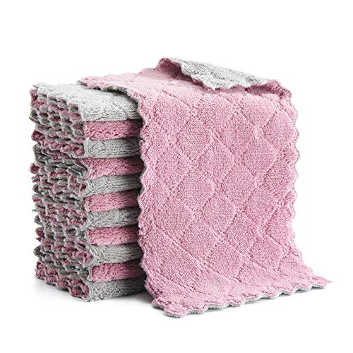 Hypermotion Microfiber Cleaning Cloth, Kitchen Towels, Double-Sided Microfiber Towel Lint Free Highly Absorbent Multi-Purpose Dust and Dirty Cleaning Supplies for Kitchen Car Cleaning. Pack of 12 - color: Purple