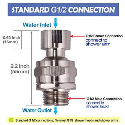 Shower Head Swivel Ball Adapter Brass Adjustable Shower Connector Shower Arm Extension Bathroom Universal Showering Component (Brushed Nickel) - color: Brushed Nickel