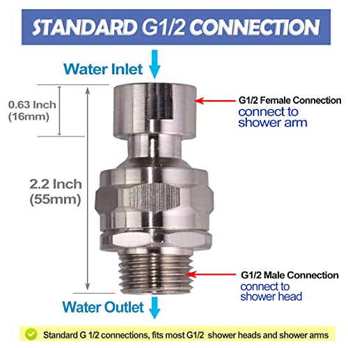 Shower Head Swivel Ball Adapter Brass Adjustable Shower Connector Shower Arm Extension Bathroom Universal Showering Component (Brushed Nickel) - color: Brushed Nickel