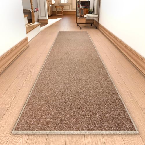 AREDO Runner Rug with Non Slip Rubber Backing, Washable Soft Floor Carpet for Kitchen, Hallway, Entryway Indoor, Bedroom, Laundry, Low Pile Area Rugs, Solid color with Pointillism style, 2*10 ft BROWN - color: Brown, size: 10' x 2' (Runner)