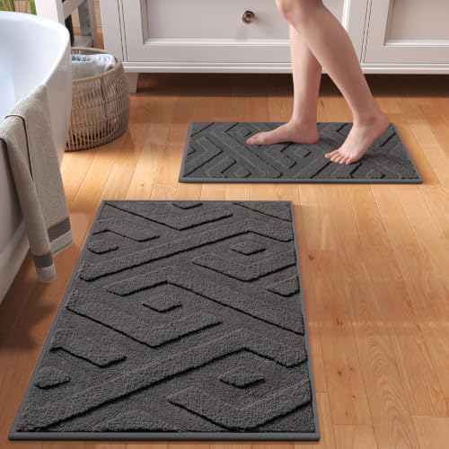 Bathroom Rugs Sets, Thin Non Slip Bath Mat Browm 16"x24"-2 Piece | Quick Dry Absorbent Washable Rubber Backing Bath Rug Shower Mat Bathroom Floor Mat For Sink Bathtub Beside Shower Entrance - color: Black-c, size: 16"x24"-2pc
