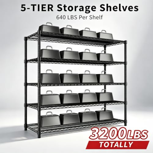 Garvee 5-Tier Wire Shelving 3200LBS Heavy Duty Storage Shelves Garage Rack | - size: 47.2"W x 70.9"H x 17.7"D