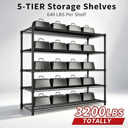 Garvee 5-Tier Wire Shelving 3200LBS Heavy Duty Storage Shelves Garage Rack | - size: 47.2"W x 70.9"H x 17.7"D