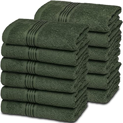 Ultra Soft Cotton Washcloths, Contains 12 Piece Face Cloths 12x12 inch, Ideal for Everyday use Face Towels, Compact & Lightweight Multi Purpose Washcloths - Olive Green - color: Olive Green, size: 12 Pack Washcloths
