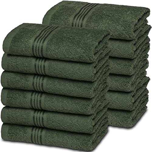 Ultra Soft Cotton Washcloths, Contains 12 Piece Face Cloths 12x12 inch, Ideal for Everyday use Face Towels, Compact & Lightweight Multi Purpose Washcloths - Olive Green - color: Olive Green, size: 12 Pack Washcloths