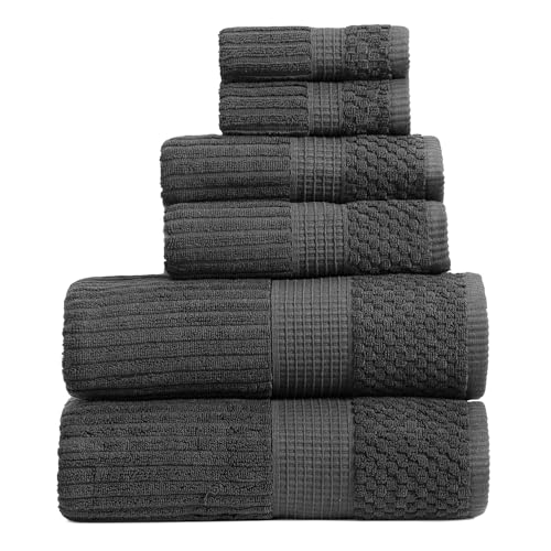 100% Cotton Bath Towel Set | 6-Piece Set | Textured | Black | Absorbent & Quick-Dry Bathroom Towels | Textured and Durable Cotton Towels for Bathroom | OEKO-TEX | Krista Collection - color: Black Ink, size: 6 Piece Set