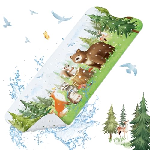 SHUCHING Baby Bath Mat for Tub Non Slip-40x16 Inch, Woodland Animal | Bathtub Mat for Kids & Toddler Mold Free, Long Shower Mat for Inside Shower with Suction Cup, Machine Washable - color: Pine Animal